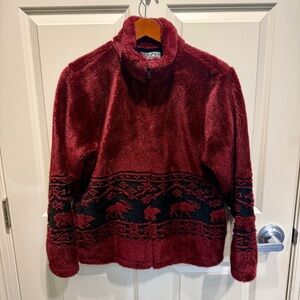 Vintage Black Diamond Red Black Fleece Full Zip Jacket Moose Bear Women’s Small
